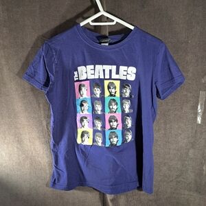 The Beatles Black and White Photos Pop Art Style Blue Graphic Tee G L